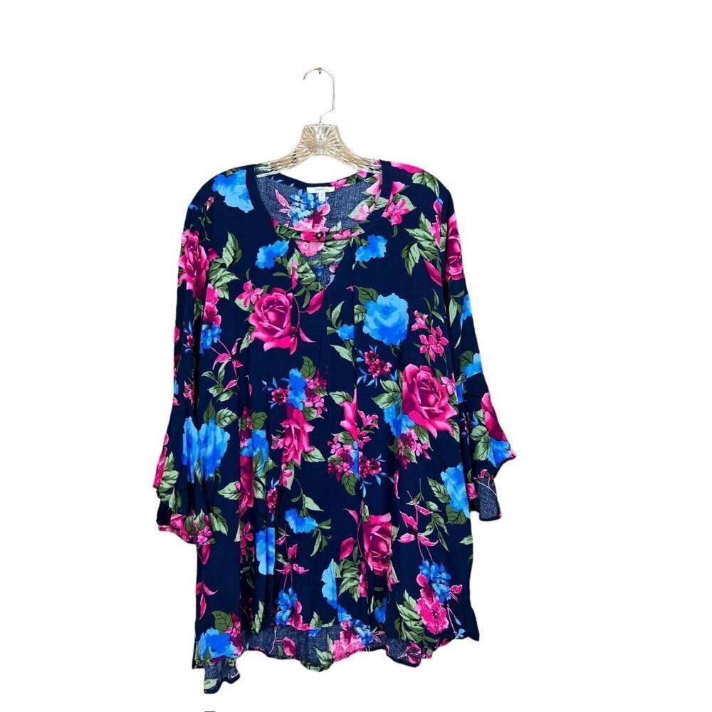 Jodifl Women's Navy Blue Floral Blouse